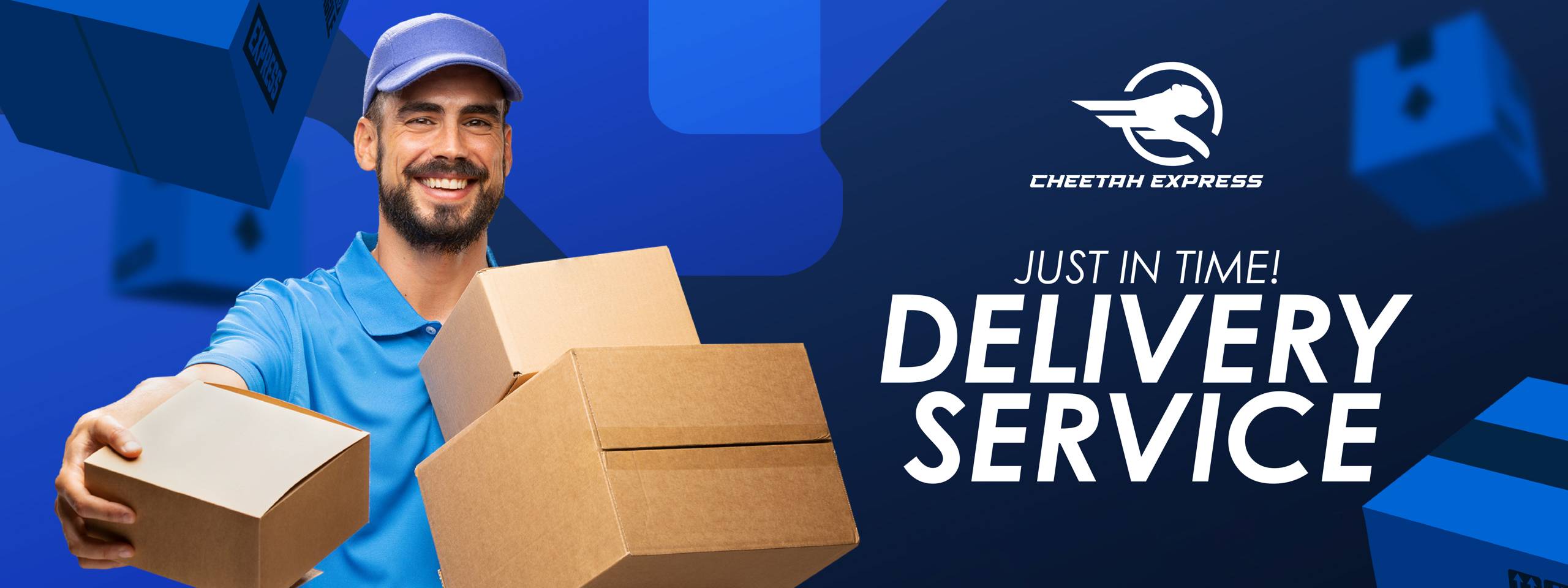 cheetah express advertisement mockup man holding and delivering packages