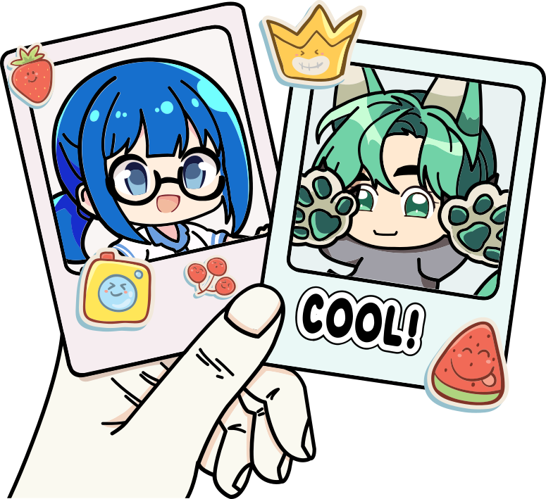 blue hair girl and green hair cat boy chibi couple matching photos