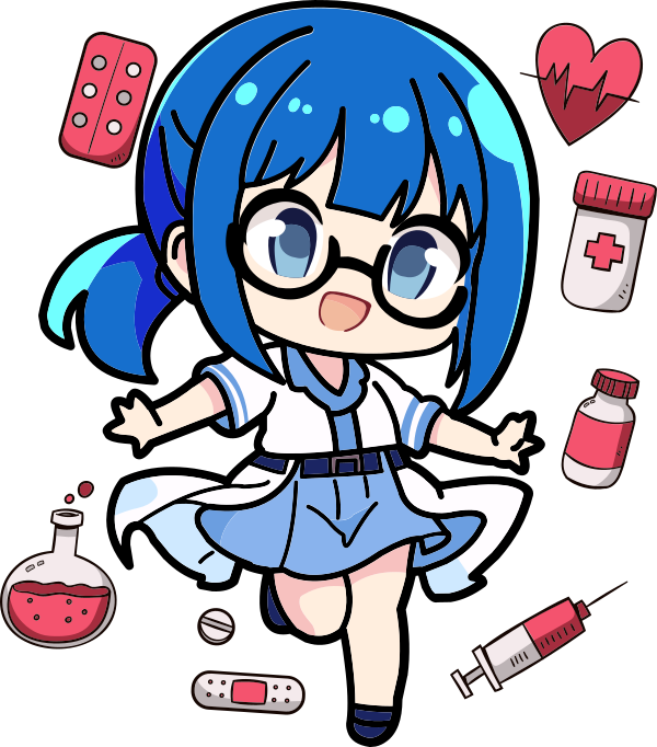 blue hair girl chibi doctor