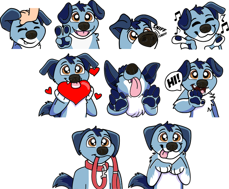 cute dog stickers pet, happy, sniffing, singing, love, licking, speaking