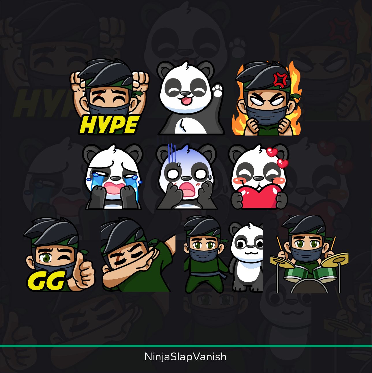 ninjas and pandas emotes